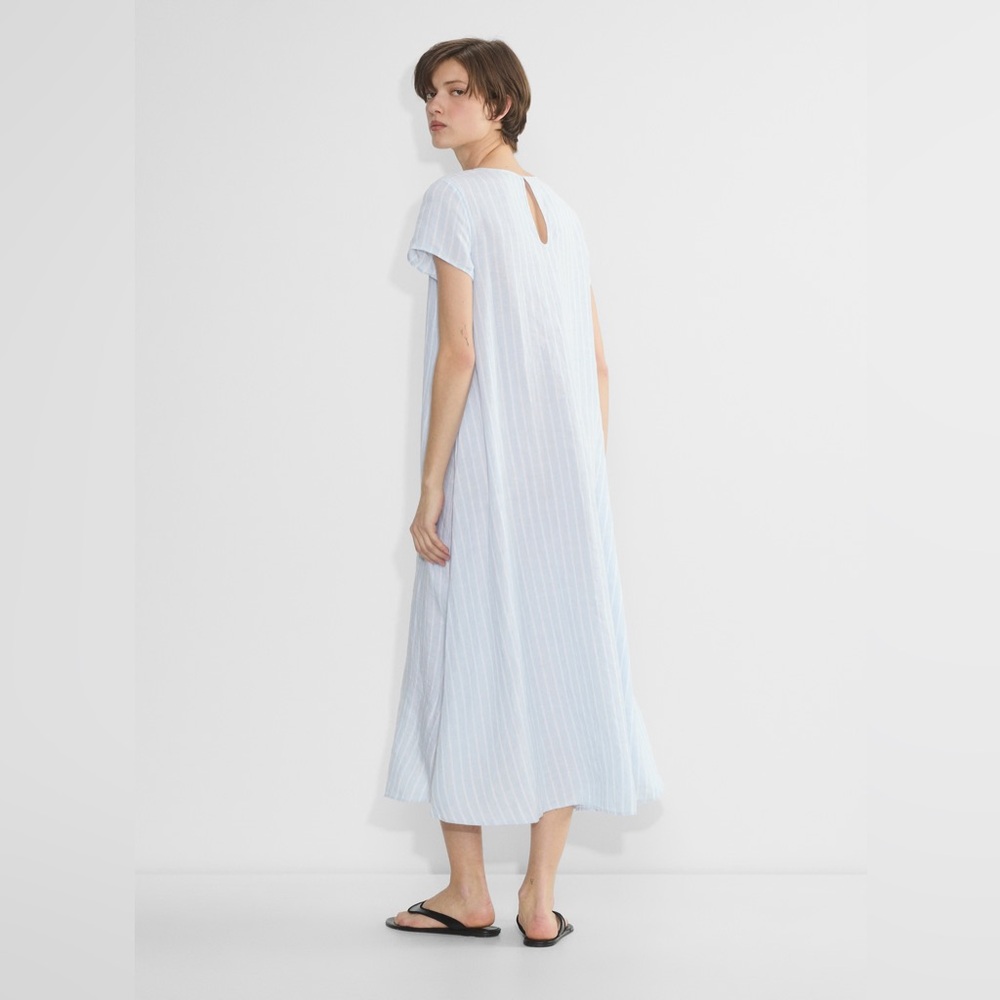Aritzia The Group Allay Linen Maxi T-Shirt Dress Powder Blue White Stripe sz S - Picture 2 of 9